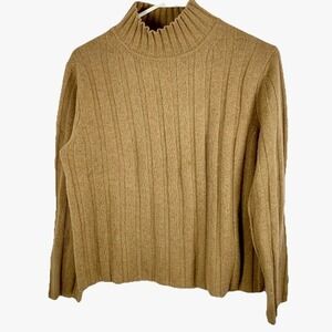 Banana Republic Mock Neck Sweater Tan Camel Merino Wool Women Sz S Quiet Luxury